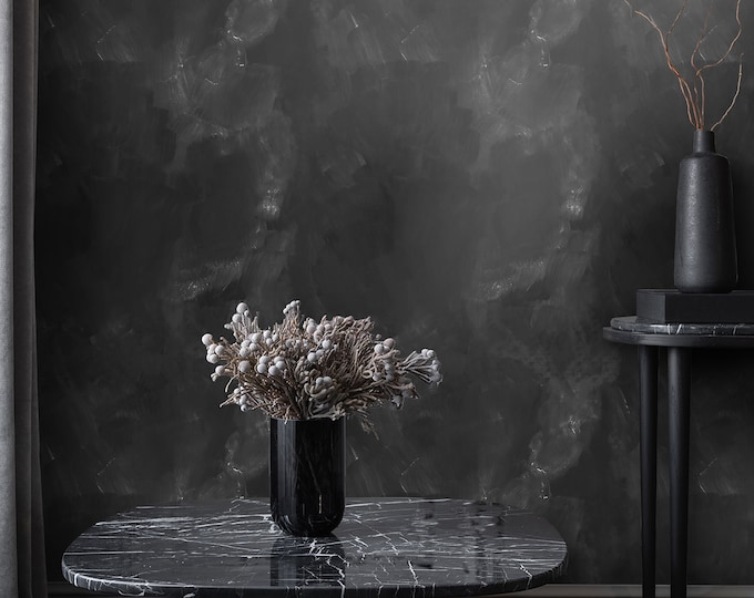 Black Concrete Venetian Plaster Wallpaper, Stone Effect Wall Decor for Modern Decor