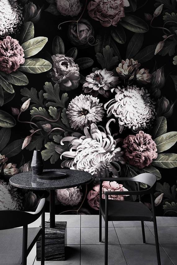 Dark Floral Peony Wallpaper
