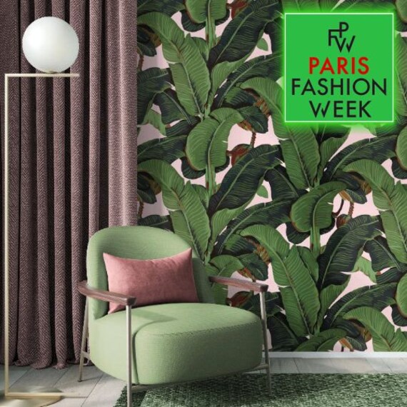 Tropical Bliss: Stunning Banana Leaf Wallpaper on Romantic Pink Background