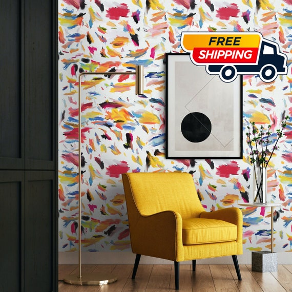 Brushstroke Print Colorful Wallpaper for Modern Wall Art, Whimsical Home Decor Abstract Art