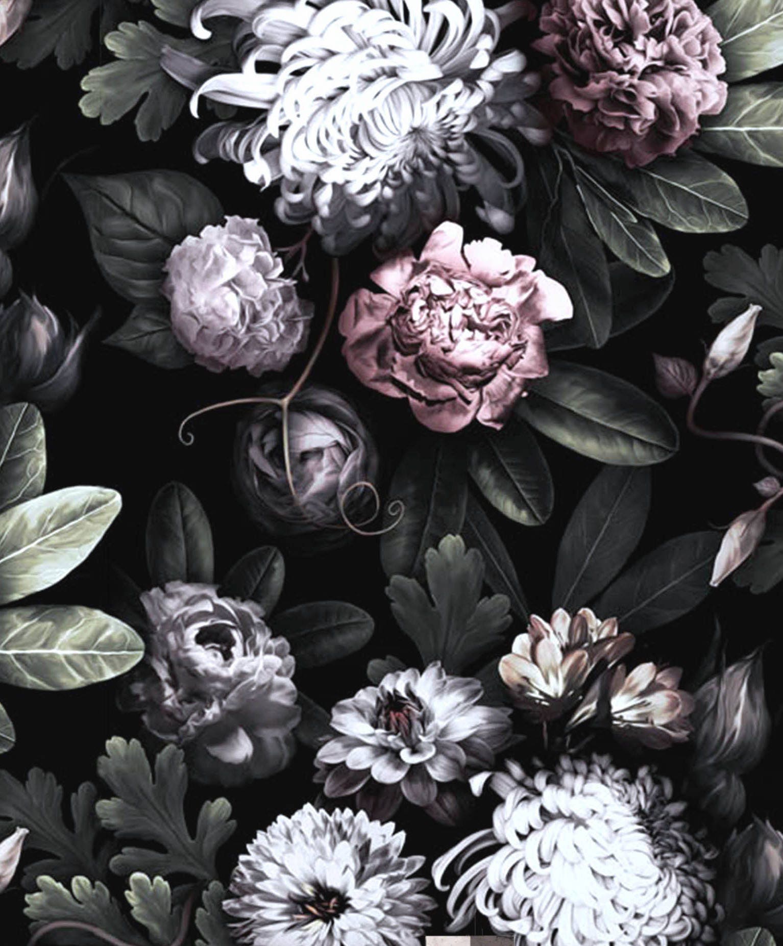 Dark Floral Wallpaper, floral peonies wallpaper, dark ...