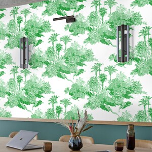 Carta da parati Toile de Jouy in Verde, carta da parati tropicale