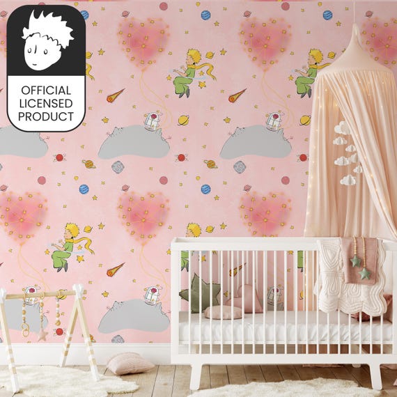 Official Little Prince Love Heart Wallpaper - Romantic Pink Stars Pattern for Girls Room & Nursery Decor