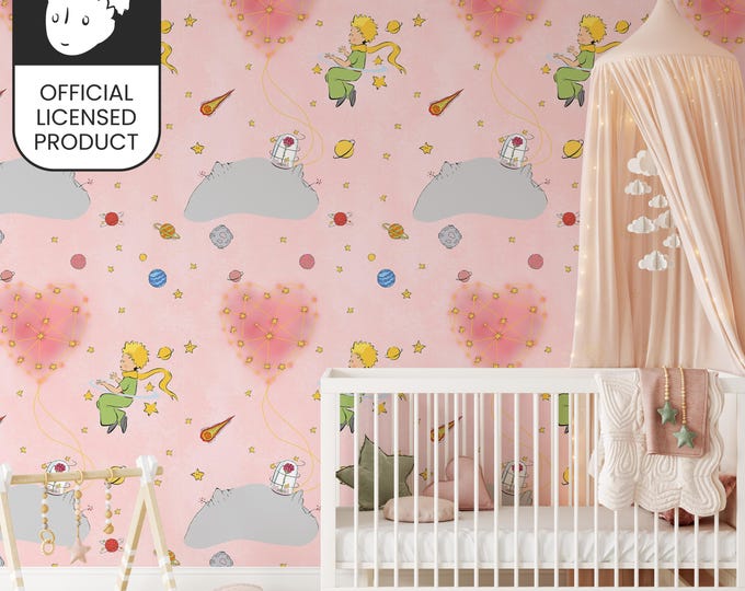 Official Little Prince Love Heart Wallpaper - Romantic Pink Stars Pattern for Girls Room & Nursery Decor
