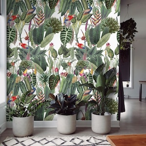 Carta da parati tropicale giungla , foresta selvaggia parete arredamento, murale botanico