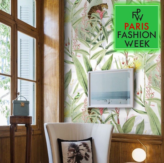 Vintage Tropical Forest with Jaguars and Parrots Wallpaper, Chic Vintage Jungle: A Tropical Paradise for Your Walls