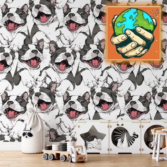 Happy Puppies Dog Wallpaper, Funny Dogs Wall Art