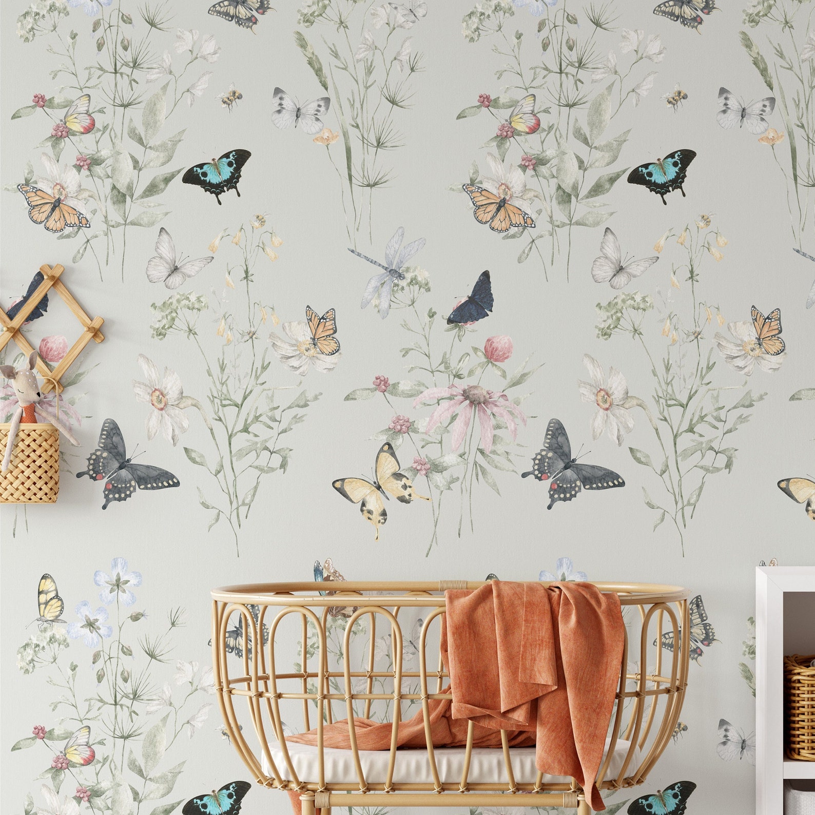 Baby Bedroom Butterfly Wallpaper, Delicate Colors Butterflies Floral ...