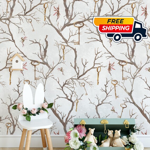 Enchanted Fairy & Key Branch Wallpaper - Whimsical and Magical Design - WALLPAPERS4BEGINNERS