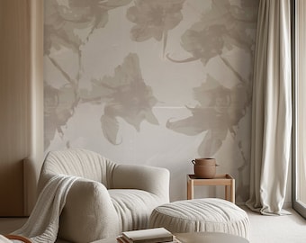 Modern Abstract Floral Wallpaper - Soft Beige Elegant Wall Decor for Chic Contemporary Homes & Interior Design Accent