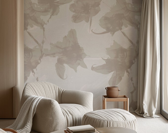 Modern Abstract Floral Wallpaper - Soft Beige Elegant Wall Decor for Chic Contemporary Homes & Interior Design Accent