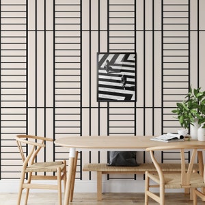 Minimalist Pattern Black and White Modern Wallpaper, Abstract Lines Geometric Simple Stripes Minimal Wall Art