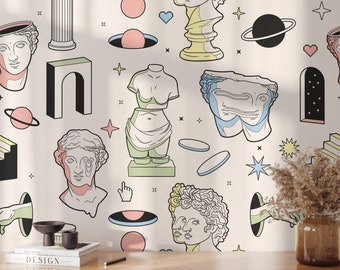 Modern Art Wallpaper, Artistic Wall Mural, Boho Art Wall Art, Funky Wallpaper