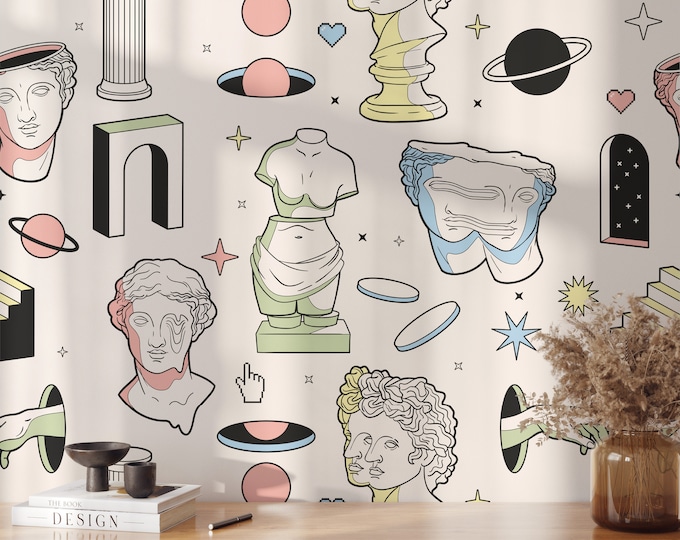 Modern Art Wallpaper, Artistic Wall Mural, Boho Art Wall Art, Funky Wallpaper