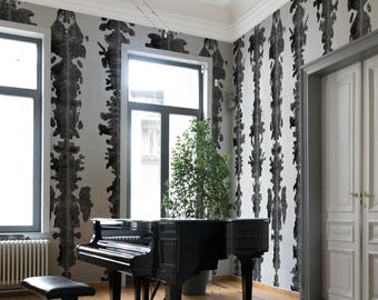 InkBlots Shibori Wallpaper, Extra Large Wall Art Black and White Abstract Wall Decor, Monochrome Decor