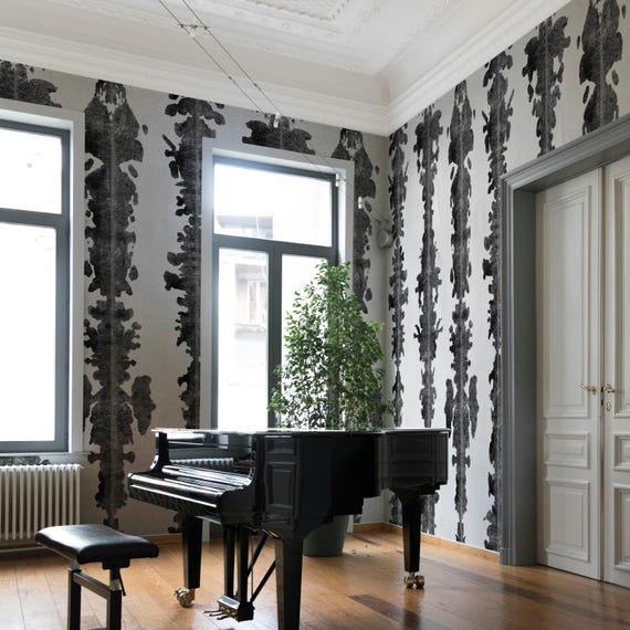 InkBlots Shibori Wallpaper, Extra Large Wall Art Black and White Abstract Wall Decor, Monochrome Decor