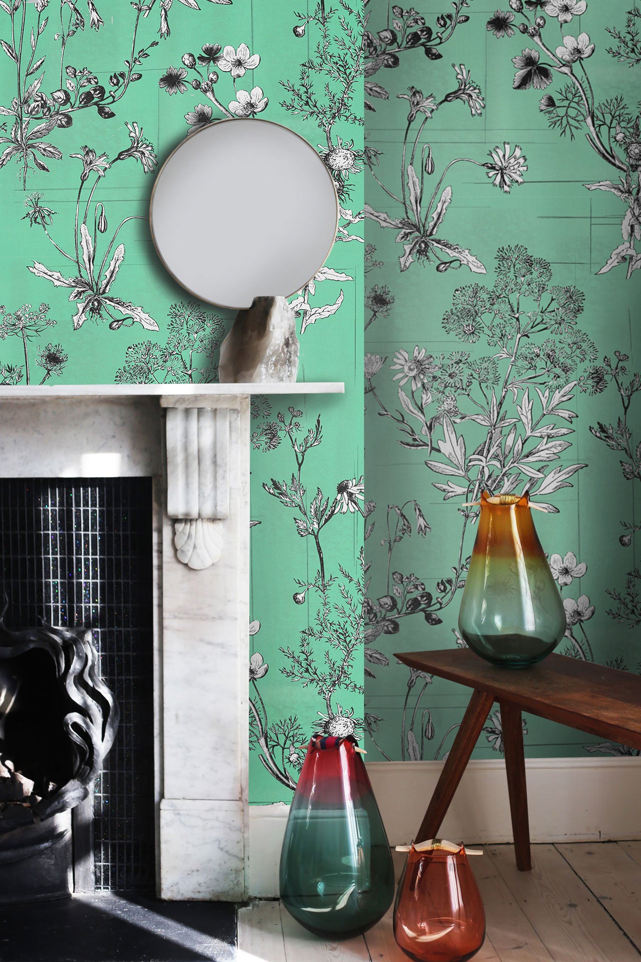 Botanical illustration wallpaper, contemporary botanical wallpaper