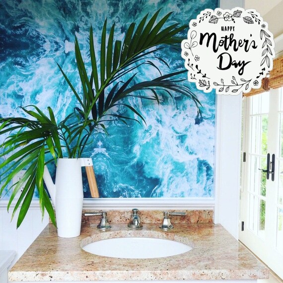 Blue Ocean Waves Wallpaper, Sea Wall Mural for Accent Wall for Modern House Decor