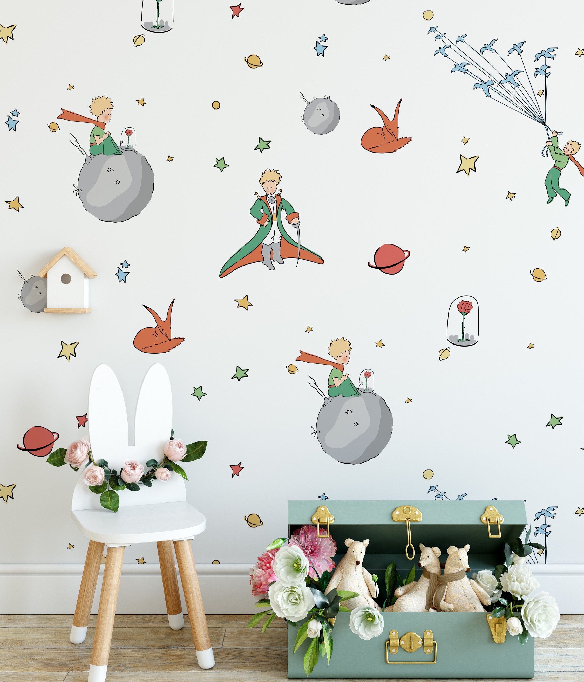 The Petit Prince Wallpaper, The Little Prince Wall Art for kid's room decor, Nursery Wall Decor