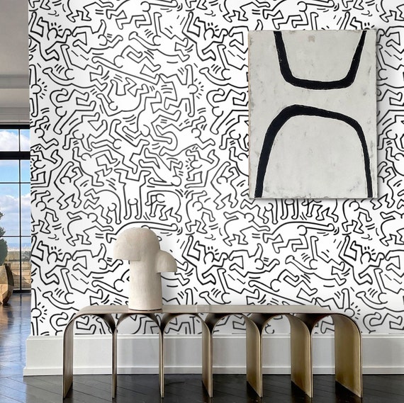 Iconic Black and White Figures for a Modern Twist on Wall Decor, Pop Art Artistic Wallpaper, Modern Wall Covering for Minimalist Decor