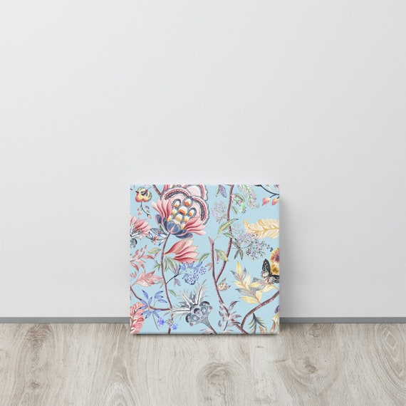 Bohemian Floral Light Blue Canvas useful gifts also for coffee bar decor, aesthetic framed home inspo