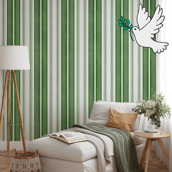 Green and White Striped Wallpaper, Stripes Wallpaper, Stripe Wall Mural