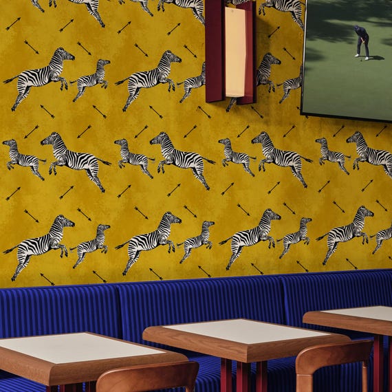 Yellow Flying Zebra Wallpaper - Jumping Zebra Wall Decor for Kids Room, Animal Nursery Mural, Playful Wildlife Home Accent