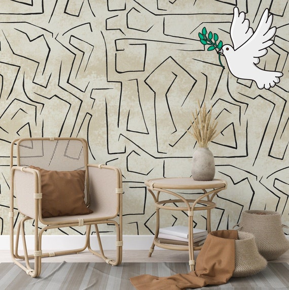 Minimal Design Art Removable Wallpaper, Neutral Tones Graffiti Wall Art, Modern abstract art Lines