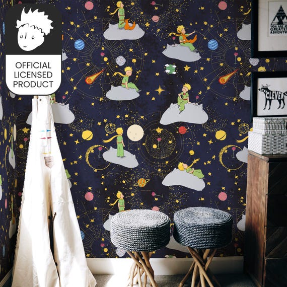 Official Little Prince Space Wallpaper - Galaxy Stars Planets Pattern for Kids Room & Nursery Decor