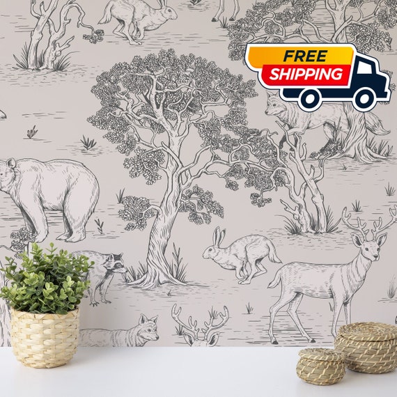 Forest Animals Woodland Wallpaper for baby bedroom