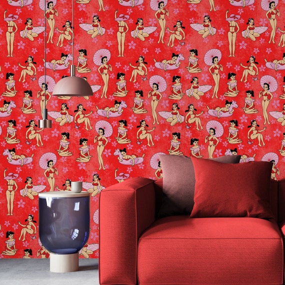 Vintage Pinup Betty Boop Wallpaper, Retro Red Background
