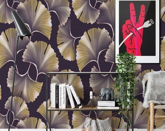 Leaves of Ginkgo Biloba Wallpaper, Modern Retro Plant Ginkgo Leaf Wall Decor, Chinese Wall Art