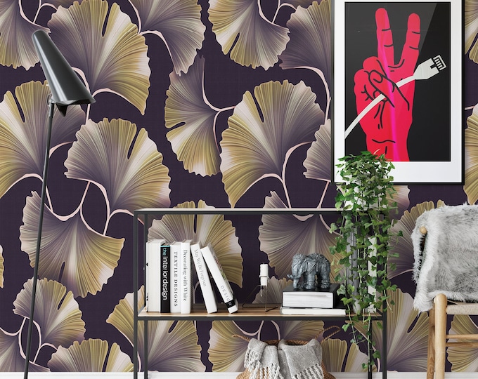 Leaves of Ginkgo Biloba Wallpaper, Modern Retro Plant Ginkgo Leaf Wall Decor, Chinese Wall Art