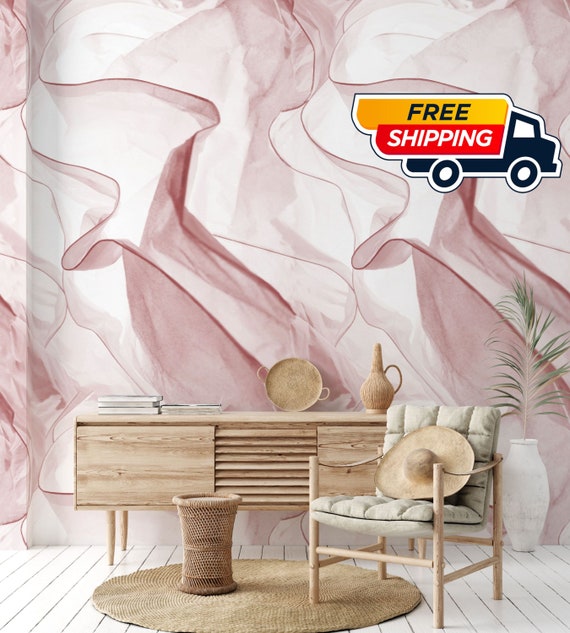 Fluttering Veils Pink Wallpaper for a Dreamy Space, Delicate Drapery Wallpaper, Air Fabric Folds Wallpaper
