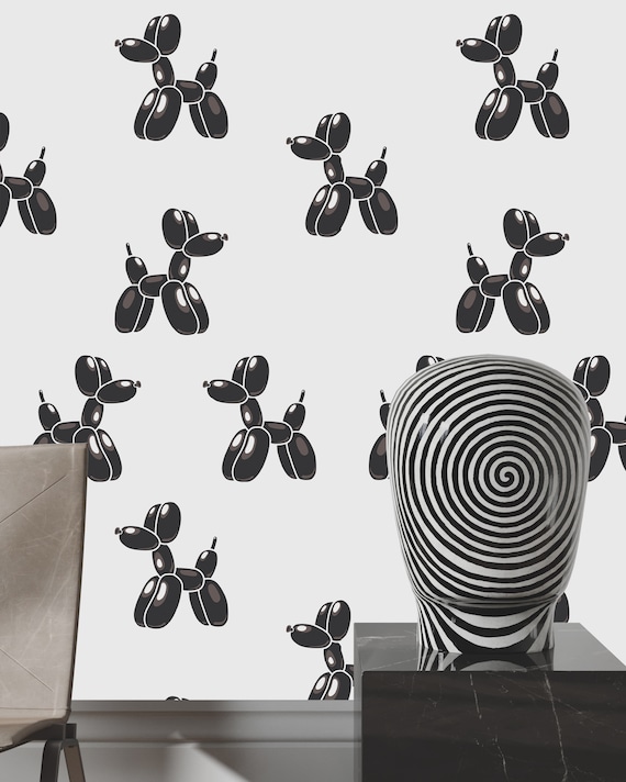Dog Balloon Wallpaper, Black and White Modern Art Wall Decor, Artistic Wall Art