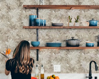 Neutral Tones Foliage Wallpaper. Climbing Ivy Leaves Wall