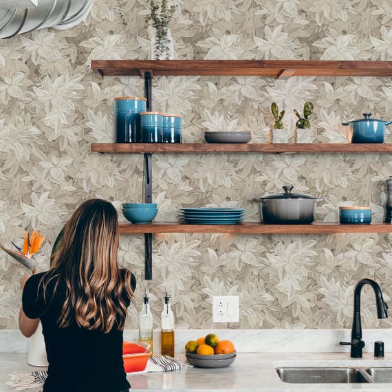 Neutral Tones Foliage Wallpaper. Climbing Ivy Leaves Wall