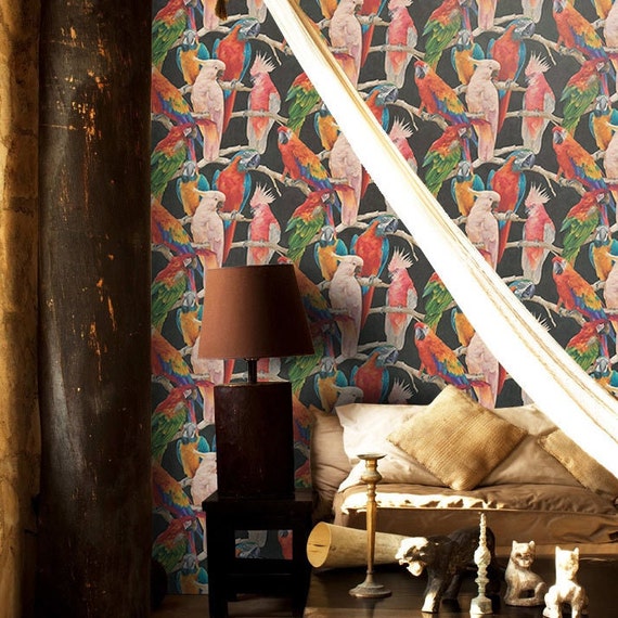 Parrots Wallpaper for Diy Renovation, Birds Wallpaper for home refurbishing