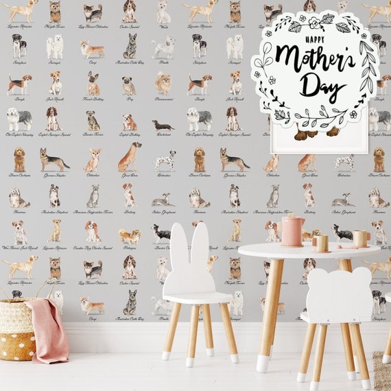Whimsical Watercolor Dogs Wallpaper - Charming and Playful Wall Decor for Dog Lovers
