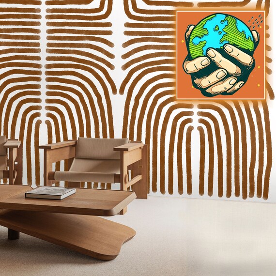 Brown Earth Tone Boho Wallpaper, Minimal Abstract Artistic Wall Decor