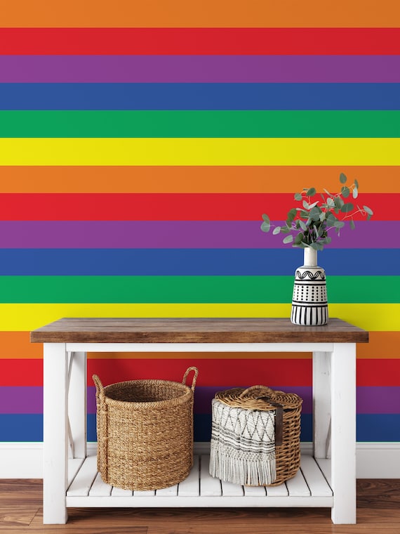 LGBTQ Pride Rainbow Wallpaper, Flag Vertical Stripes Wall Decor