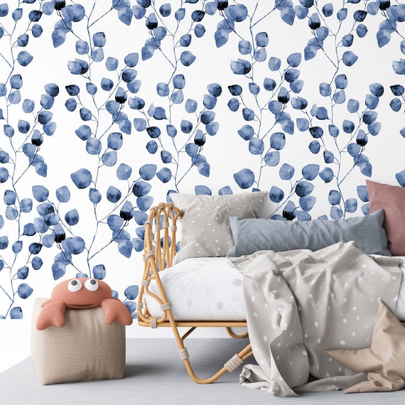 Serene Eucalyptus Blue Wallpaper - Eco-Friendly, DIY-Ready, Italian-Made, Little Leaf wall Decor