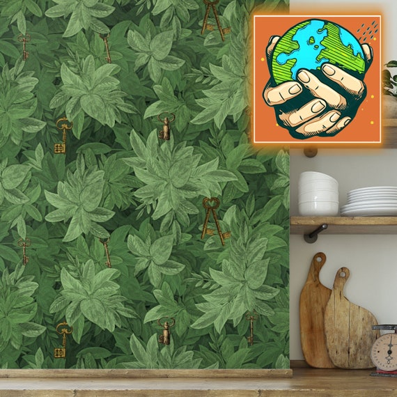 Green Ivy Leaves Wallpaper, Vintage Foliage Wall Art, Nature Inspired Room Decor, DIY Wall Decor