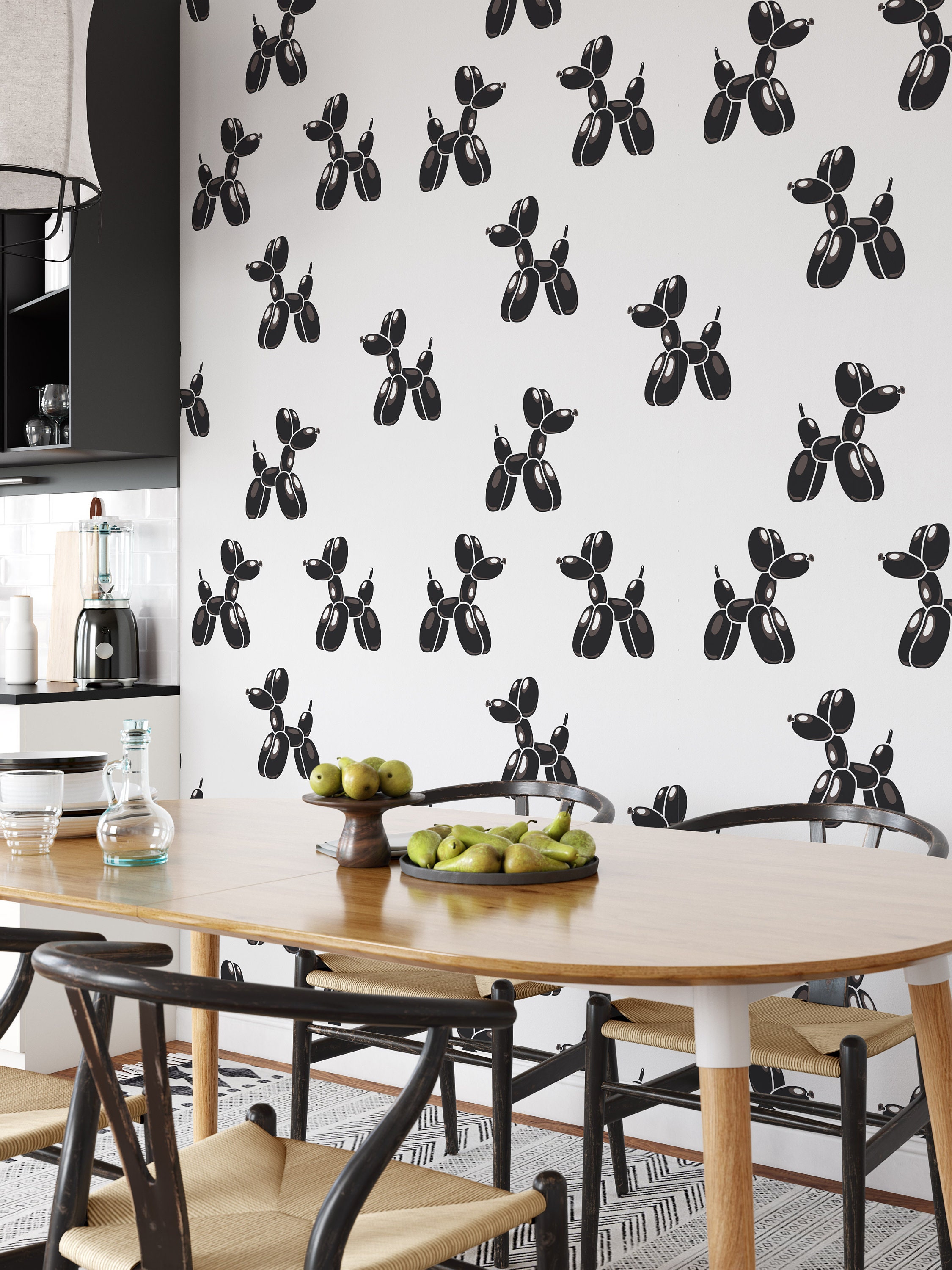 Dog Balloon Wallpaper Black and White Modern Art Wall Decor Etsy