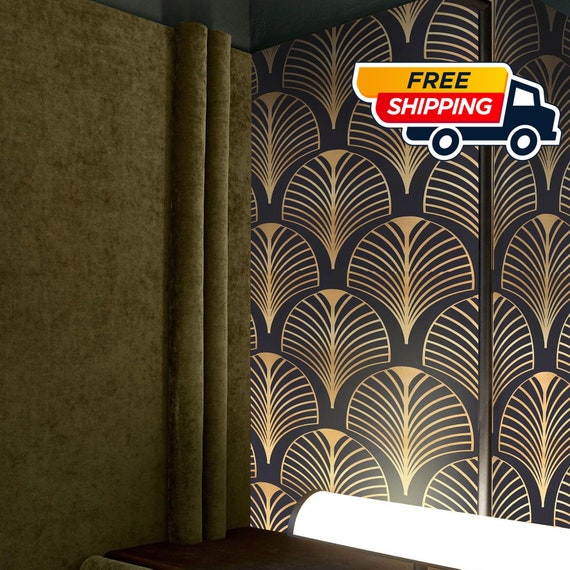 Art Deco Wallpaper - Luxurious Black & Gold Fan Design | Vintage and Retro Home Decor