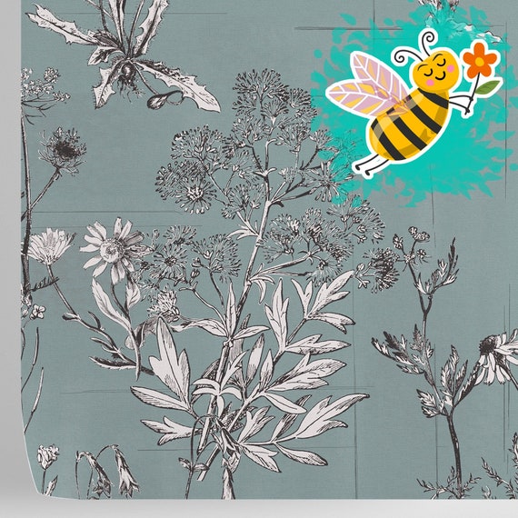 Bohemian Floral Wildflower Wallpaper, Botanical Print Flower Illustration Country Home Wall Decor, Herbs Wall Art