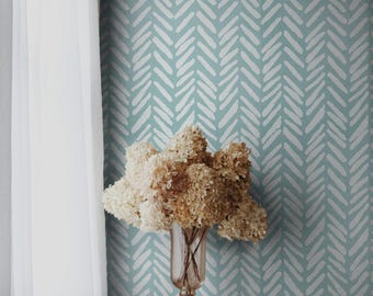 Light Blue Herringbone Pastel Wallpaper, Minimalist Chevron Wall Decor, Soft Blue Simple Modern Wallpapering