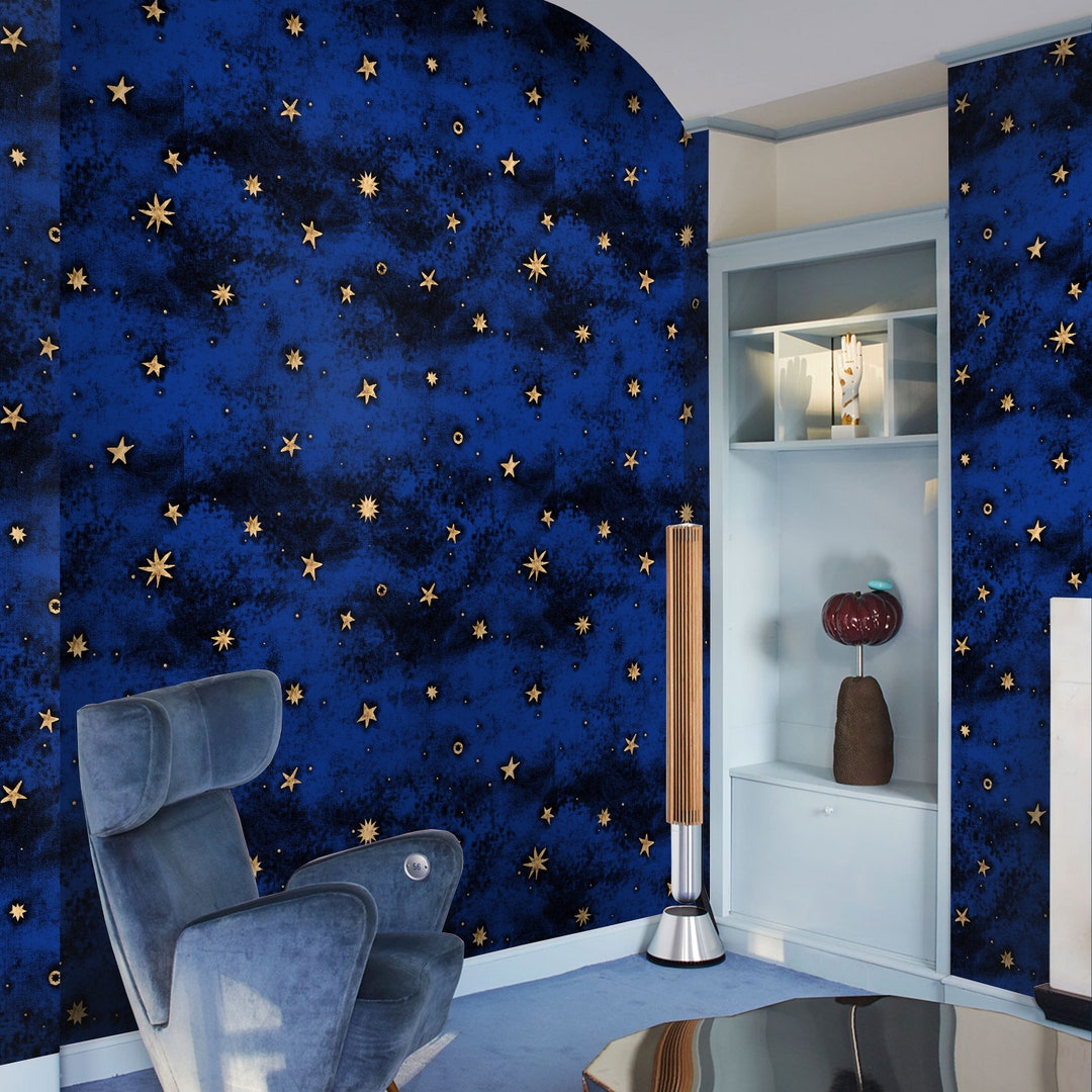 Gold Stars Wallpaper for Baby Nursery With Black and Blue Etsy