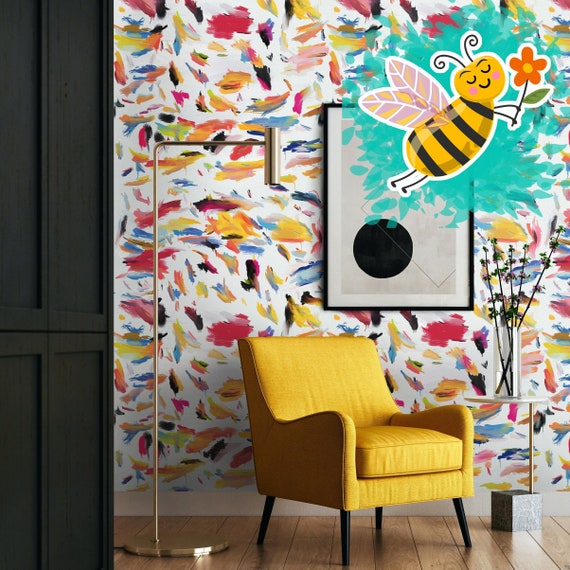 Brushstroke Print Colorful Wallpaper for Modern Wall Art, Whimsical Home Decor Abstract Art