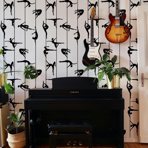 Pole Dancer Wallpaper Black and White, Modern Pole Dancing Wall Art Decor for Dance Studio or Bedroom